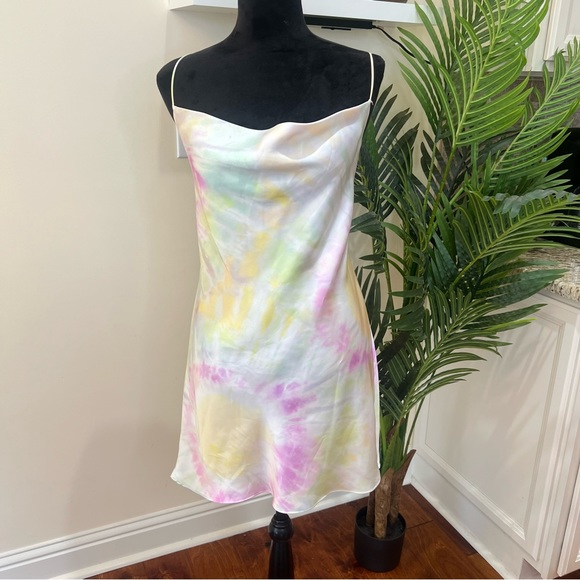Zara Tye Dye Satin Strappy Back Summer Cocktail Slip Mini Dress Large - Picture 2 of 10